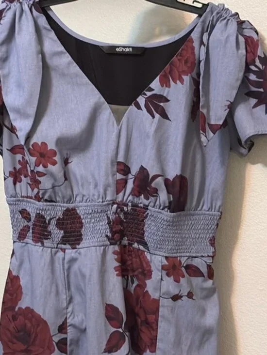 eShakti women's Sz 10 flower print smock waist dress pockets shoulder ties NWOT - Picture 2 of 11